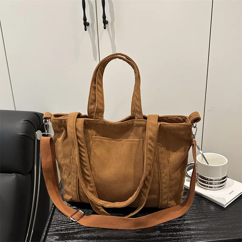 

Вельветовая большая сумка для женщин, тканевая сумка для поездок на работу, простые студенческие сумки через плечо на одно плечо