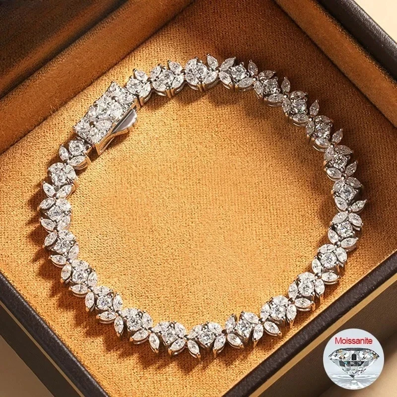 Full Moissanite Bracelet 925 Sterling Silver Butterfly Marquise Cut Diamond Women Wedding Bangle Jewelry Gifts Certificate