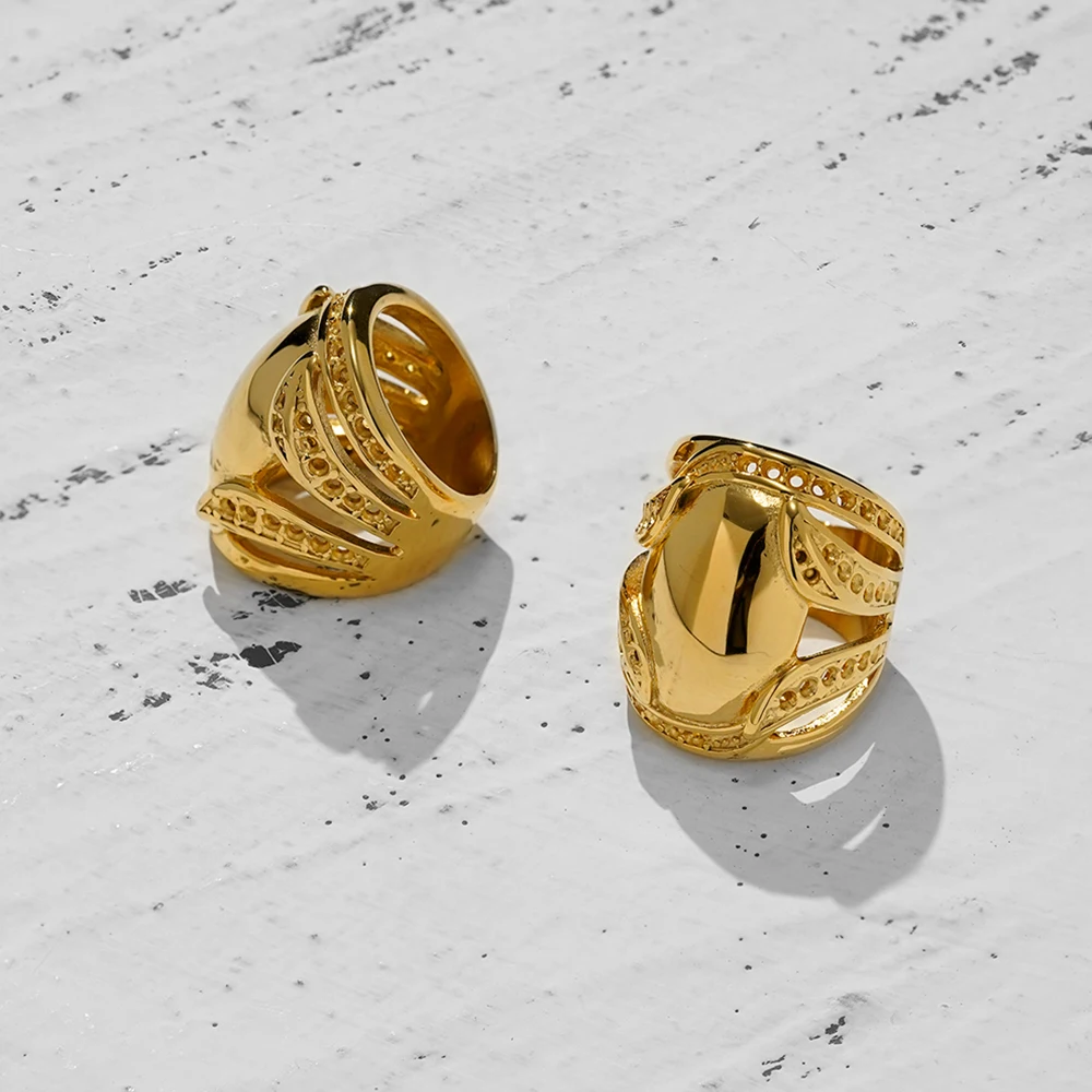 

ENFASHION Anillos Mujer Statement Oval Wide Ring For Women Stainless steel 18K Plated Gold Fashion Jewelry Cocktail R254571