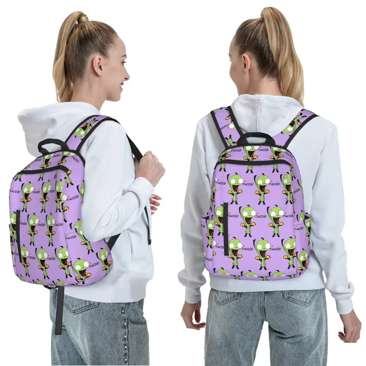 Gir Loves Tacos (Invader Zim) Backpack Daypack Children BookBag School Bag Shoulder Bags for Men Women