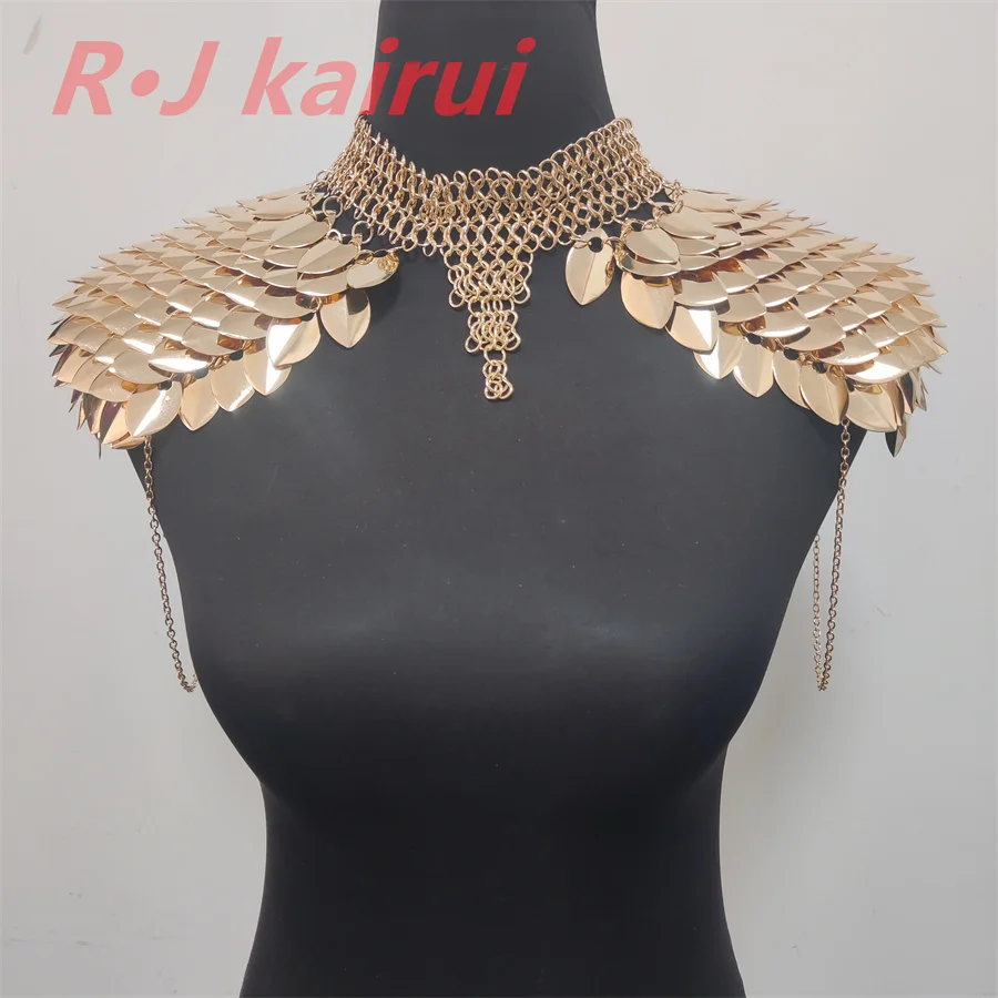 Neue Mode Metall Meerjungfrau Fischschuppen Hals Schulter Ketten Schichten Kettenhemd Drachen Skala Schulter Schmuck 3 Farben – Detail 9