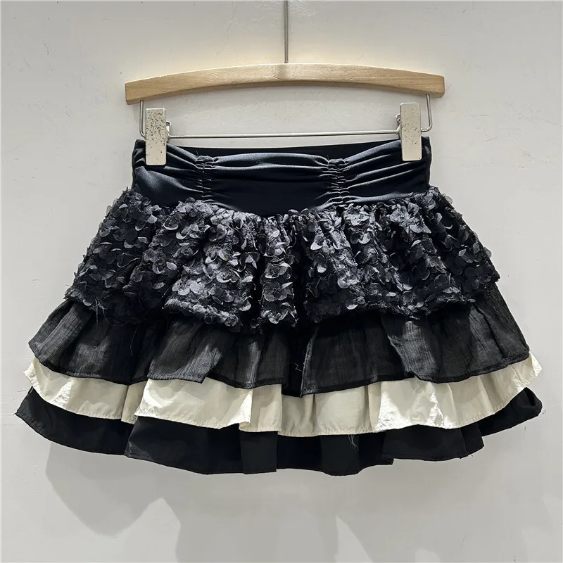 WTHT موضة المرأة تقسم الدانتيل مطوي حافة نفخة تنورة العصرية مطاطا عالية الخصر ألف خط التنانير 2025 الصيف الإناث 1LS1449