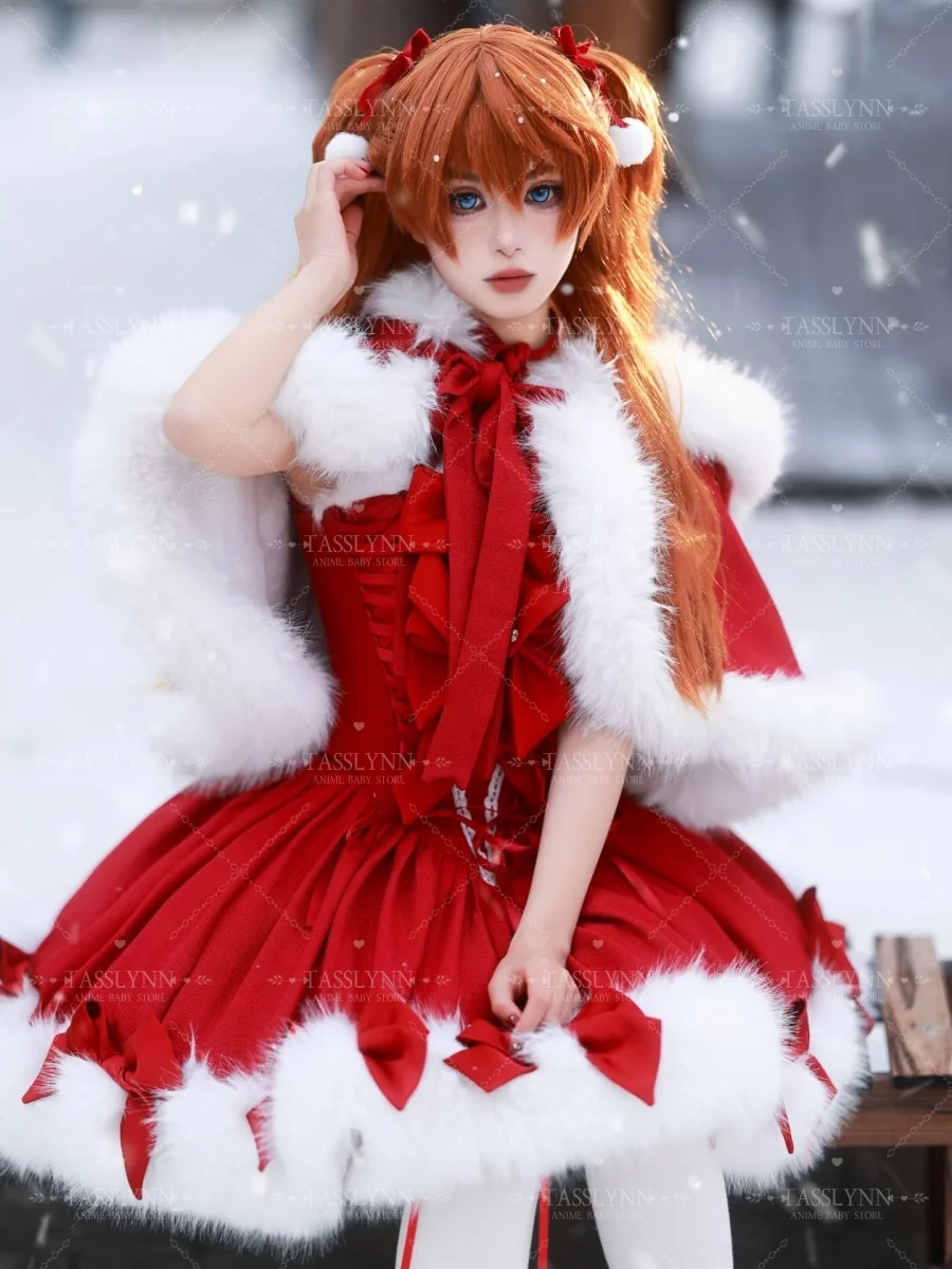 

Платье Kawaii, фартук, горничная, Аска Лэнгли Сорю, рождественское платье, карнавальный костюм Санта-Клауса, красный рождественский плащ