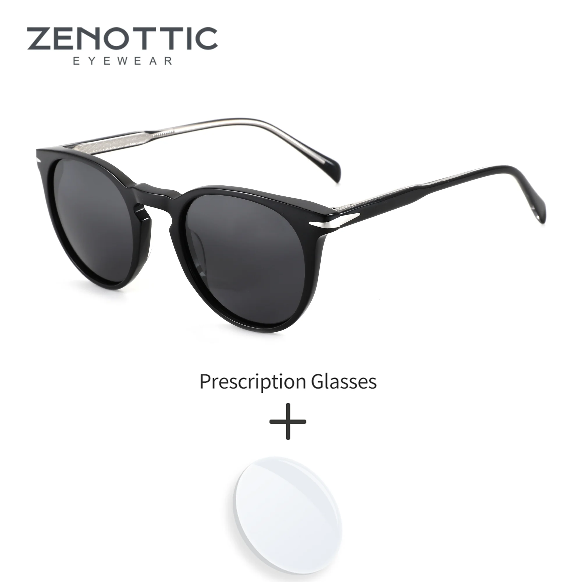 

ZENOTTIC Round Acetate Prescription Sunglasses For Men Women Polarized Progressive Lenses UV400 Protection Driving Sun Glasses