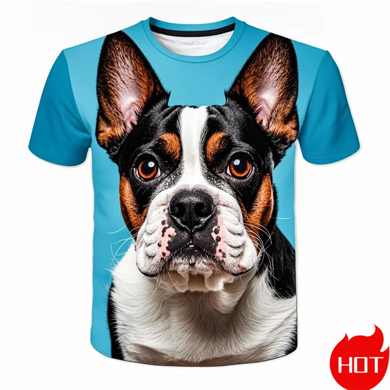 Fashion 3D Cute Doge Boston Terrier Printing T Shirt Kid Funny Streetwear Short Sleeves Unisex Vintage Tee Shirts Mens Clothing