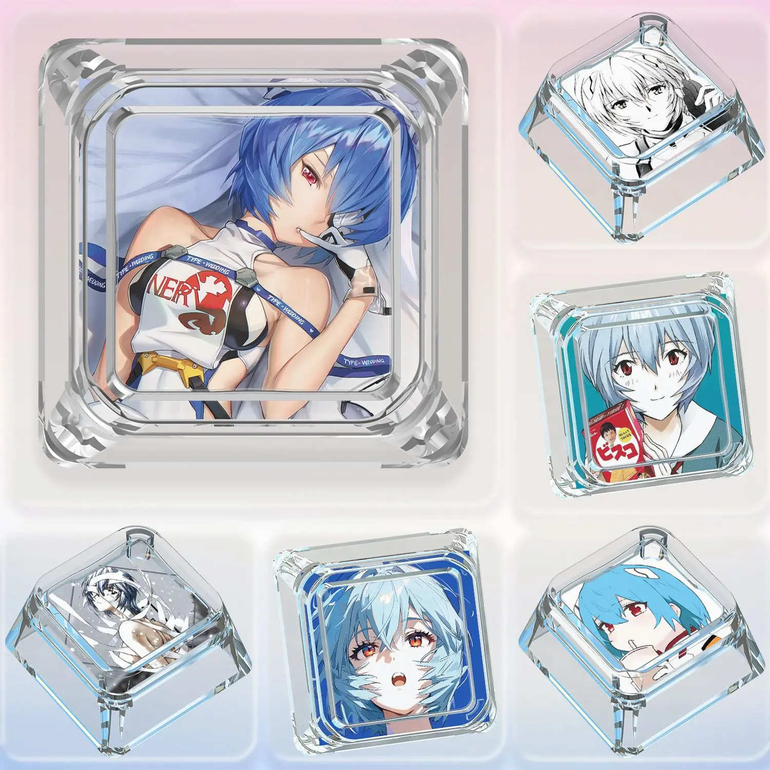 Ayanami Rei Mechanical Keyboard Personalized Keycaps Cross Axis Body Ayanami Rei Keyboard Cap Transparent Keycaps Gifts Toys