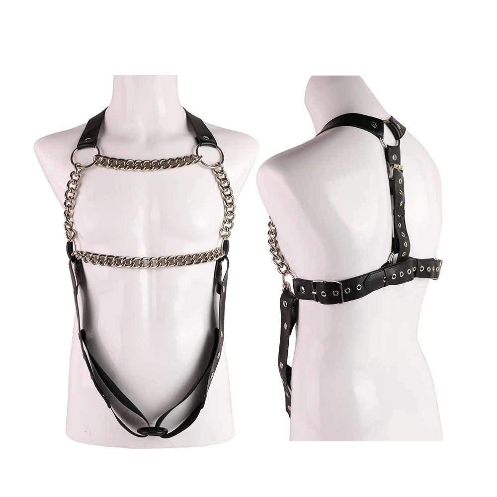 FRKO Men Harness BDSM Gay Pu Leather Studded Decor Harness Suspenres Adjustable Sex Bondage Harness Fetish Clothing Slave Games