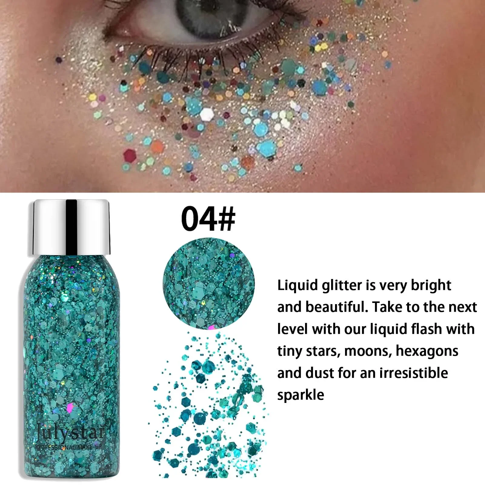 Heallor glitter corpo gel maquiagem glitter lantejoulas líquidas grossas para o corpo cabelo rosto unha sombra de longa duração sem necessidade de cola e