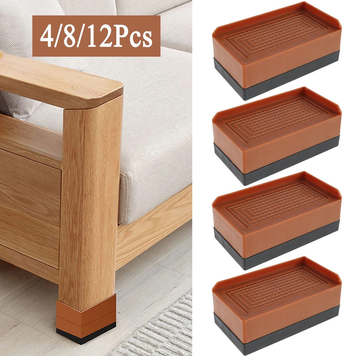 4Pcs Furniture Leg Booster Pad Bed Risers Heavy Duty Adjustable Stackable Desk Lifts Leg Extenders with Anti Slip Pad for Table
