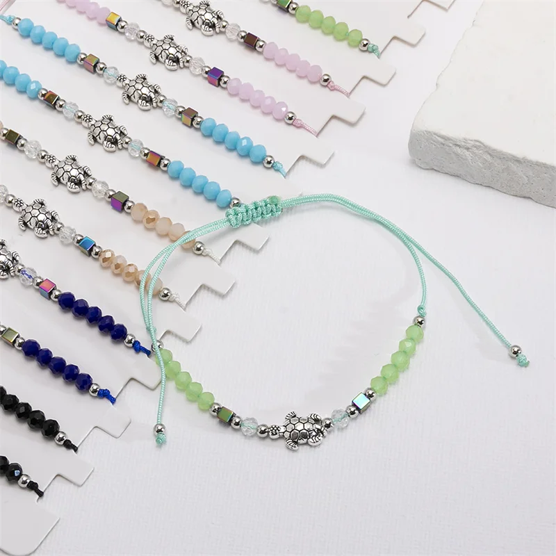 12pcs/set Colorful Beads  Bracelet Set For Women Men Alloy Turtle Charms Rope Braided Adjustable Bracelet Set Bulk Jewelry Gifts