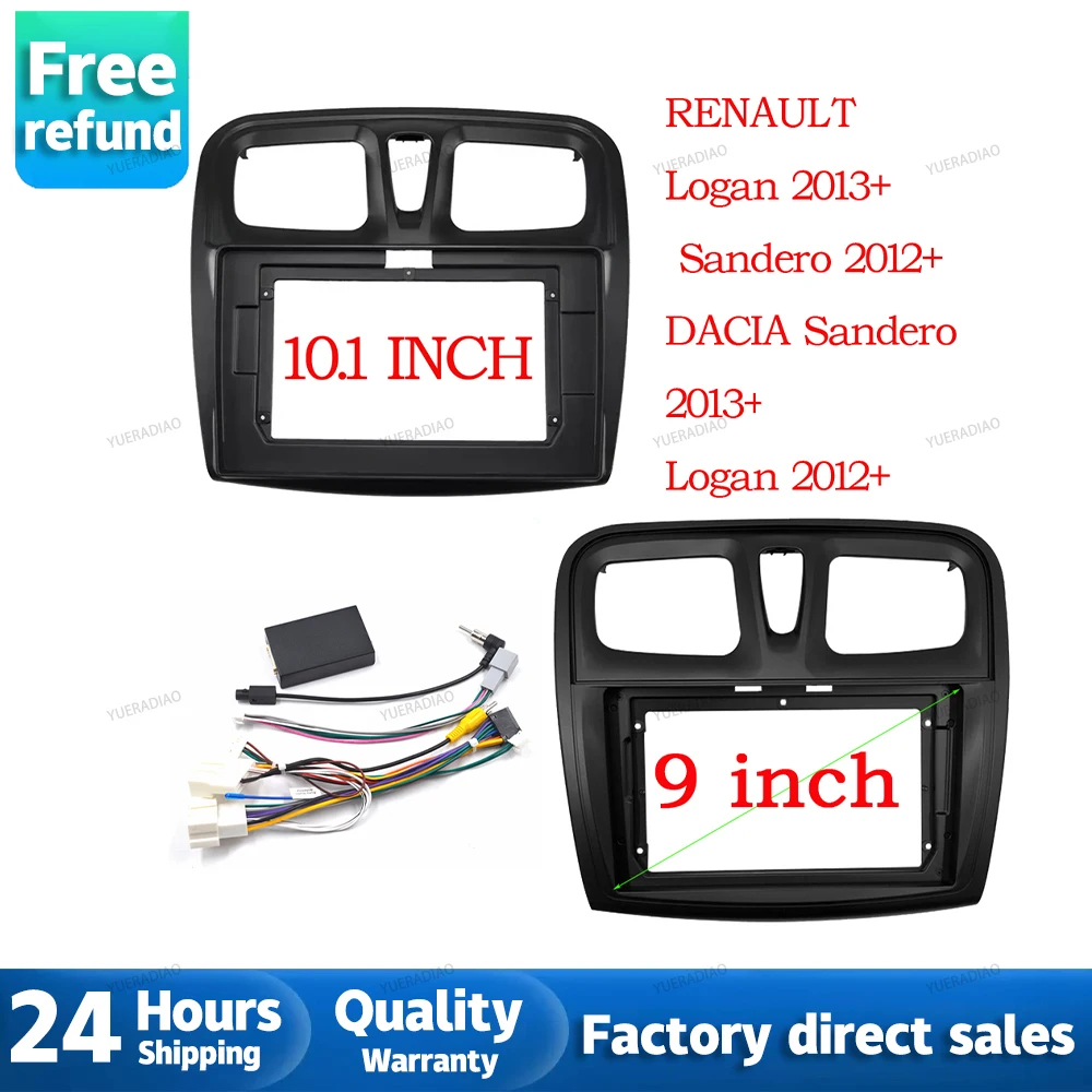 2 Din 9 Inch Car Radio Fascias for RENAULT Sandero Symbol Logan 2014+ Dashboard Frame Installation DVD Gps Mp5 Multimedia Player