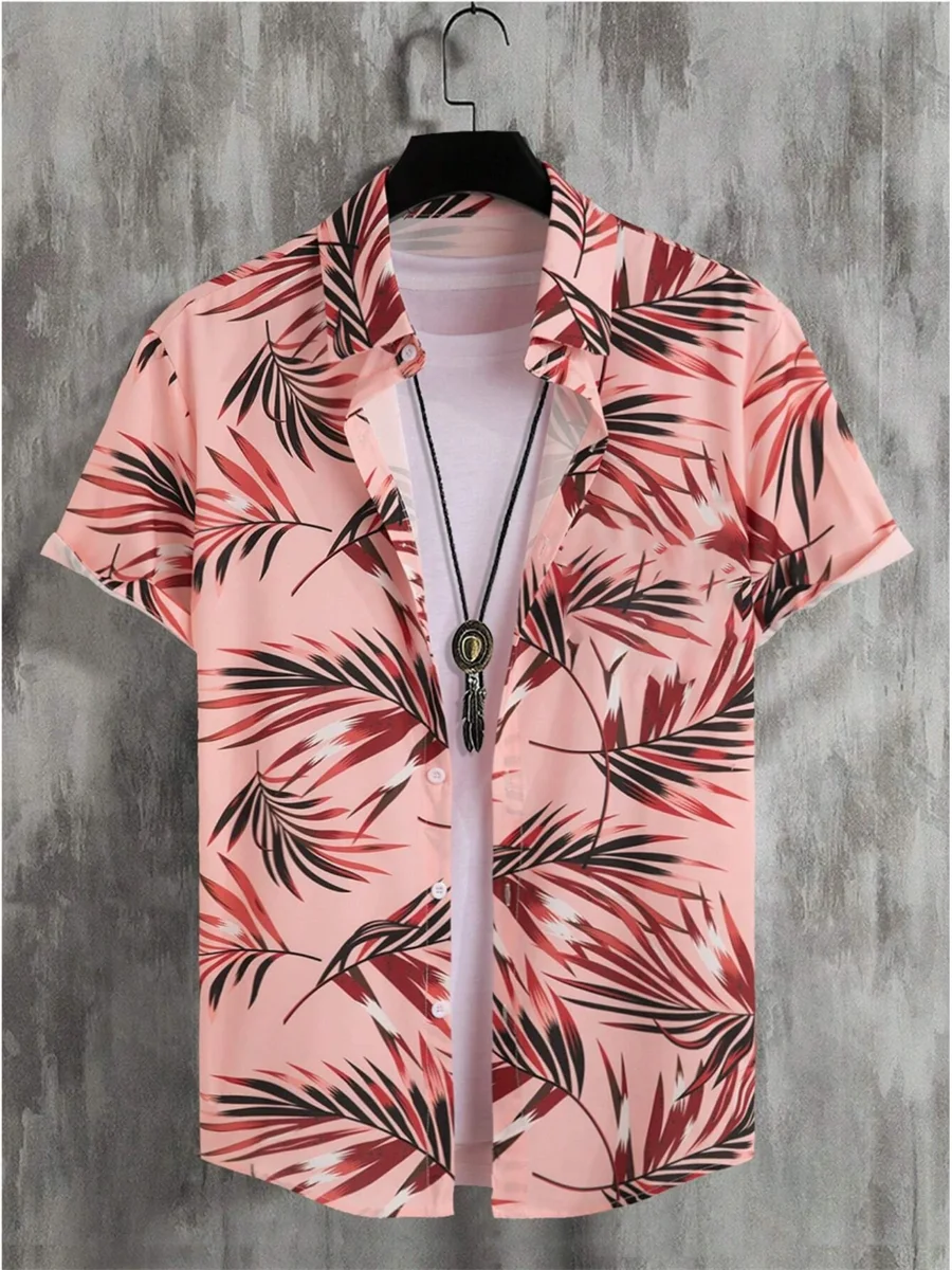 Camisa hawaiana de manga corta para hombre, cárdigan de playa de gran tamaño con estampado 3D de hoja de coco, moda de verano, 5XL, novedad de 2024