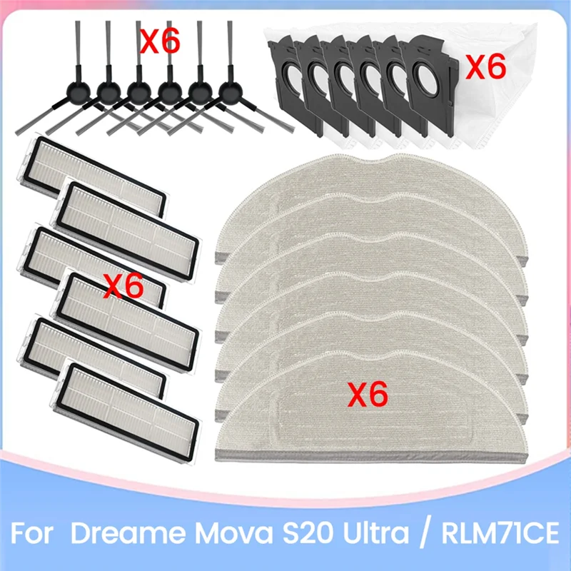 

A97G 24PCS Brush Filter Dust Bag Mop Cloth Kit For Dreame Mova S20 Ultra/RLM71CE Vacuum Cleaner Replacement Parts
