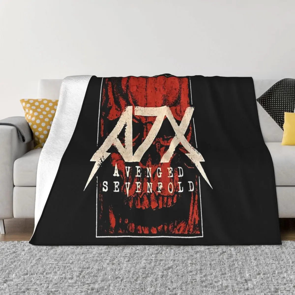 Avenged Sevenfold 2016 Men's Average Black Red Swea Tour Spelling Skull Logo Throw Blanket