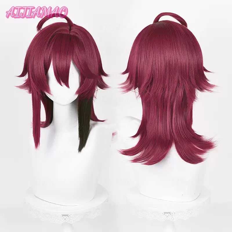 Impact Shikanoin Heizou Cosplay Wig 55cm Dark Red Wig Cosplay Anime Cosplay Wigs Heat Resistant Synthetic Wigs Halloween