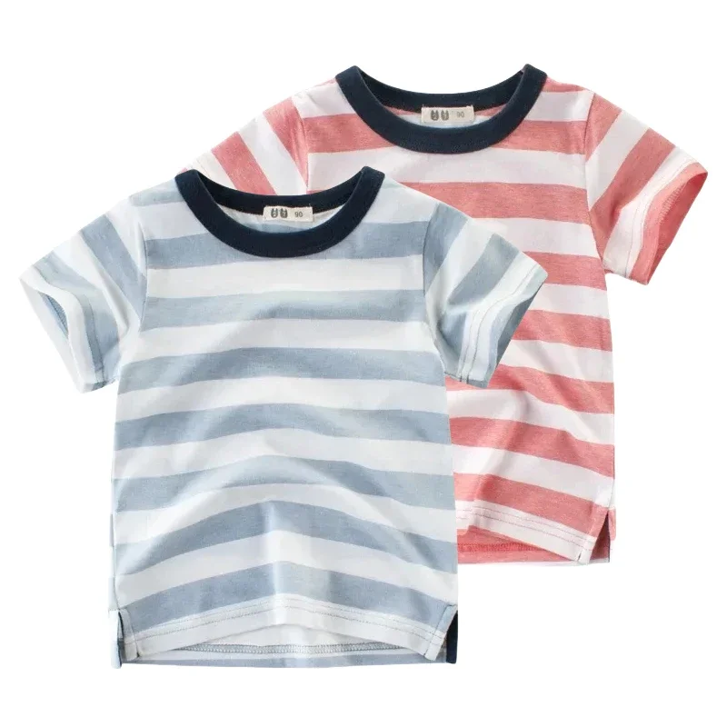 2025 Summer Boys T Shirt Striped Kids Children Tops Cotton Clothing Short Sleeves O-Neck T-Shirt Tee 2-10Years Old Dropship