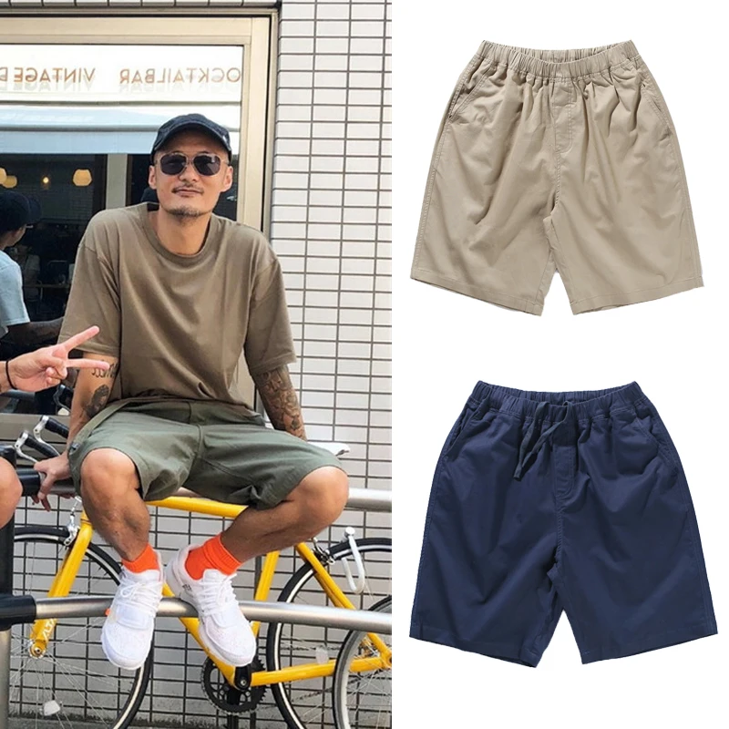 

Модные летние повседневные мужские эластичные пляжные брюки MDNS Madn в стиле ретро с пятью четвертью, прямые хлопковые брюки для спецодежды