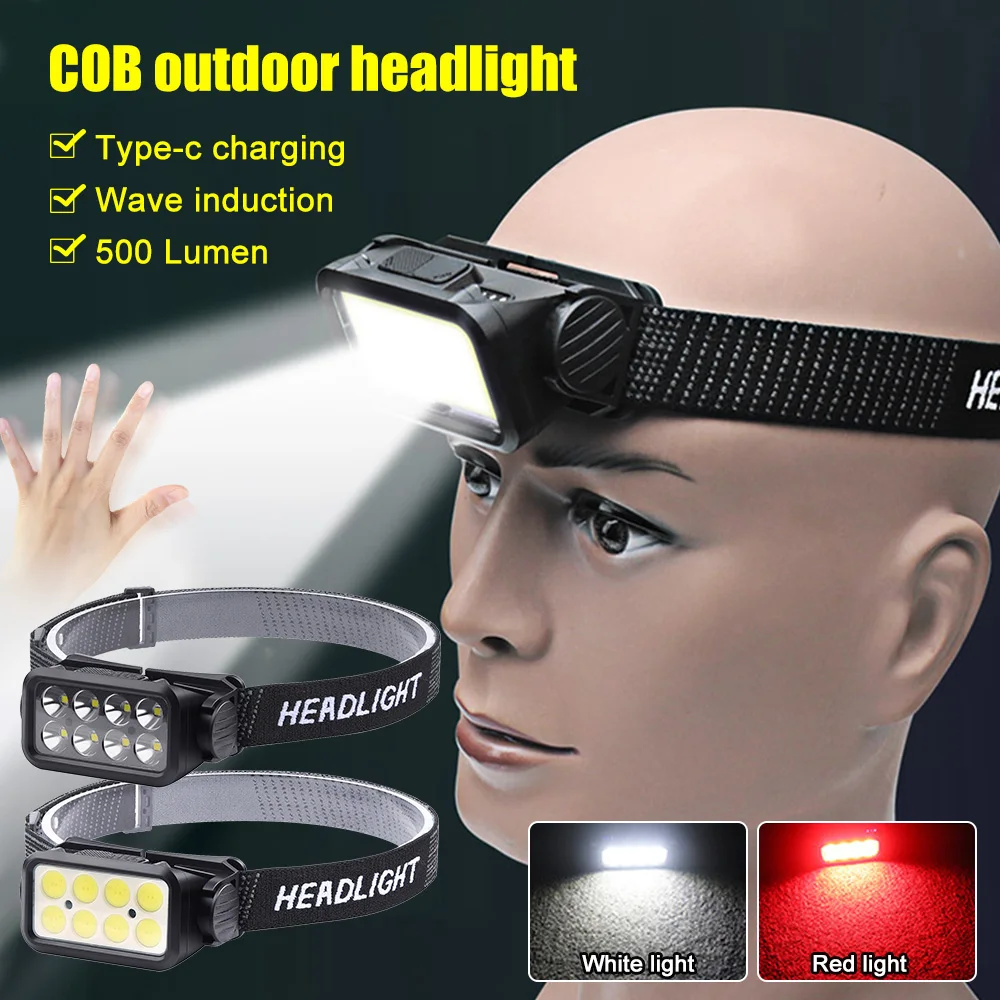 Mini USB Rechargeable Motion Sensor Headlamp Fishing Camping Head Light with Built-in Battery Outdoor Emergency Lamp