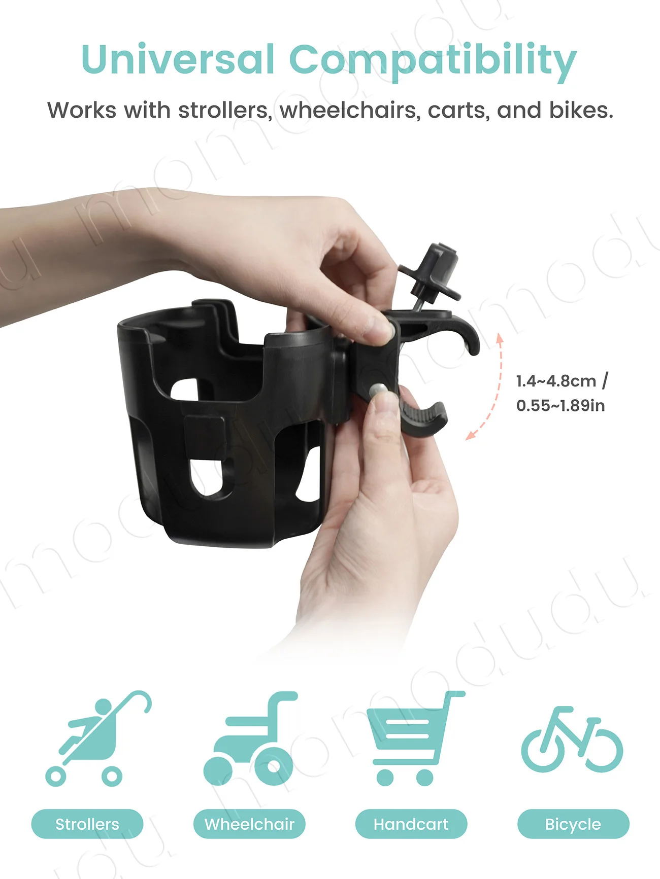 حامل أكواب لعربة الأطفال كبير الحجم 2 في 1 مع حامل هاتف - 360 درجة ° مشبك قابل للتعديل، حامل قابل للفصل #3