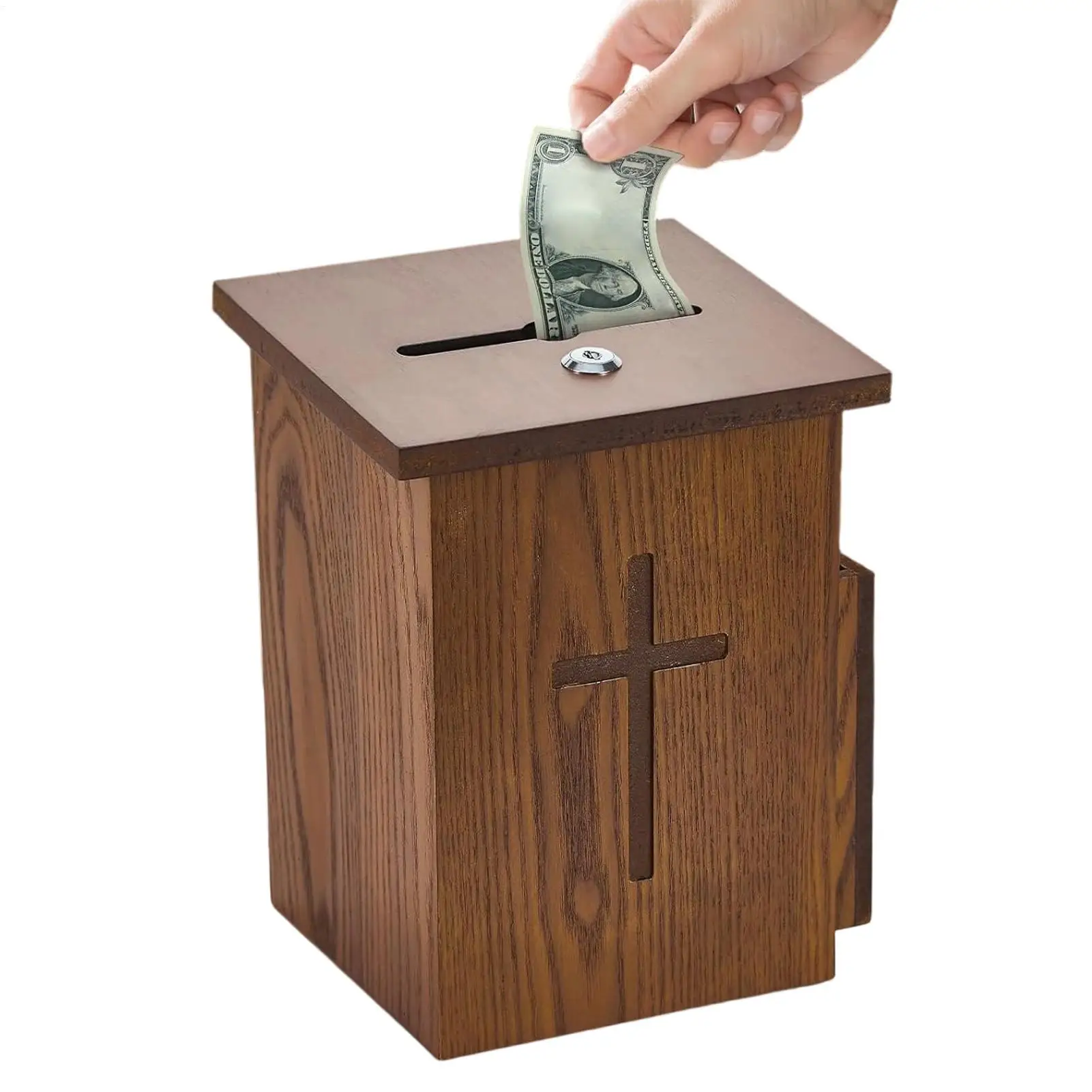 Boîte à offrandes murale en bois verrouillable avec croix pour la charité, la paroisse, le sanctuaire, les funérailles, les titres et les événements religieux