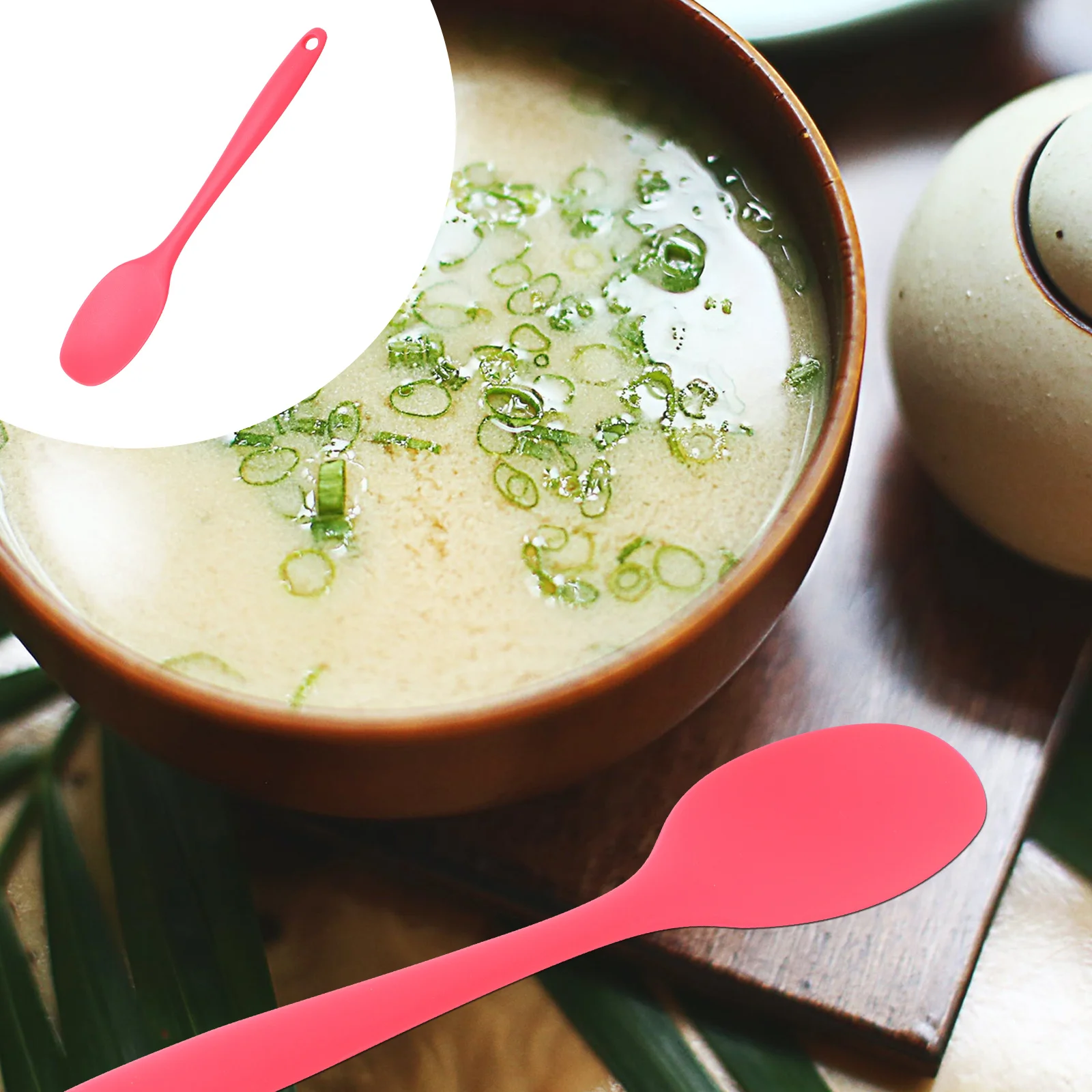 

Silicone Soup Spoon Red Long Handle Nonstick Scoop Food Serving Mixing Pancake Rice Oatmeal Cooking Kitchen Tool