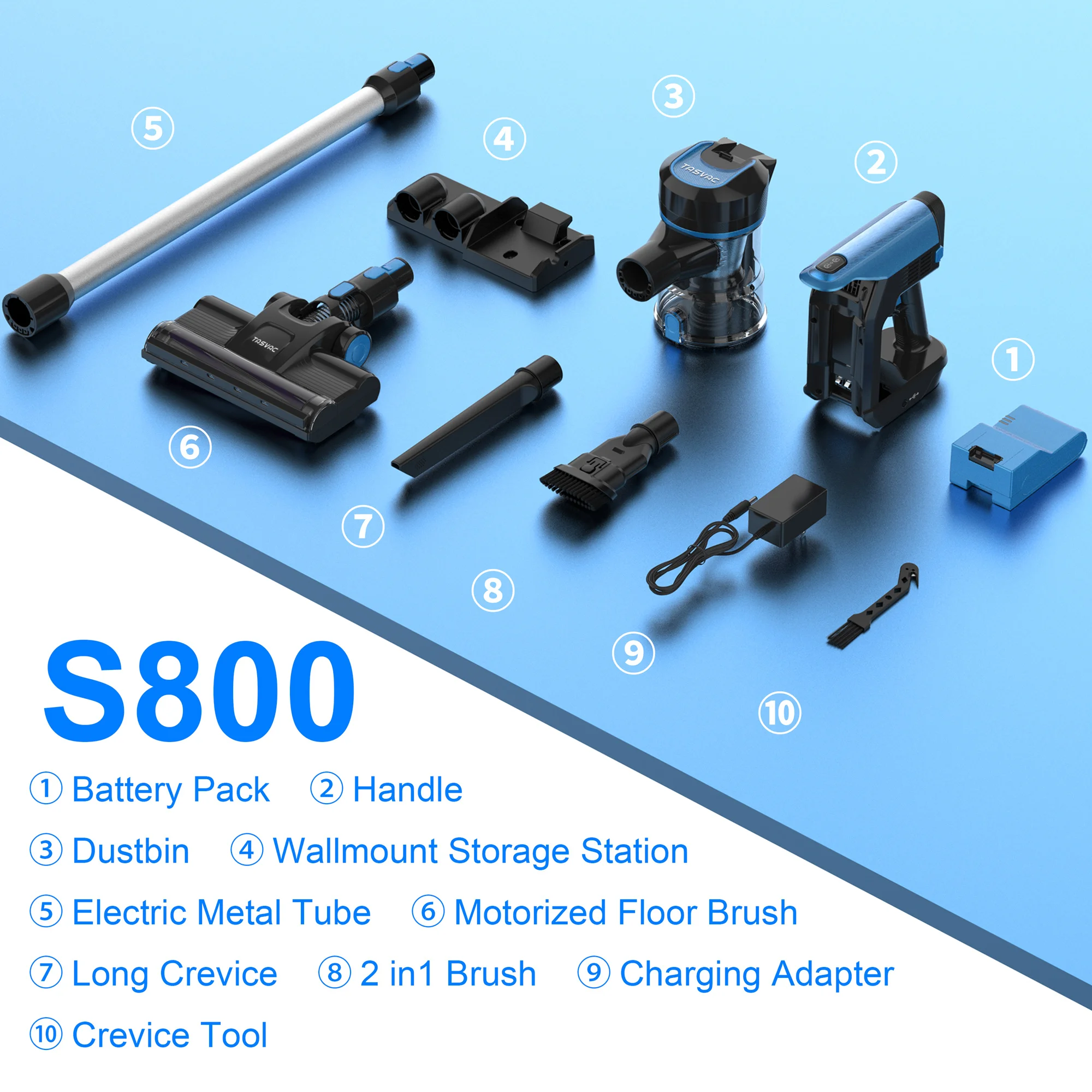 Tasvac เครื่องดูดฝุ่น S800แบบพกพา, เครื่องดูดฝุ่นไม้กวาดไฟฟ้า260W เครื่องดูดฝุ่นพลังสูง23 kPa 6 in 1น้ำหนักเบา