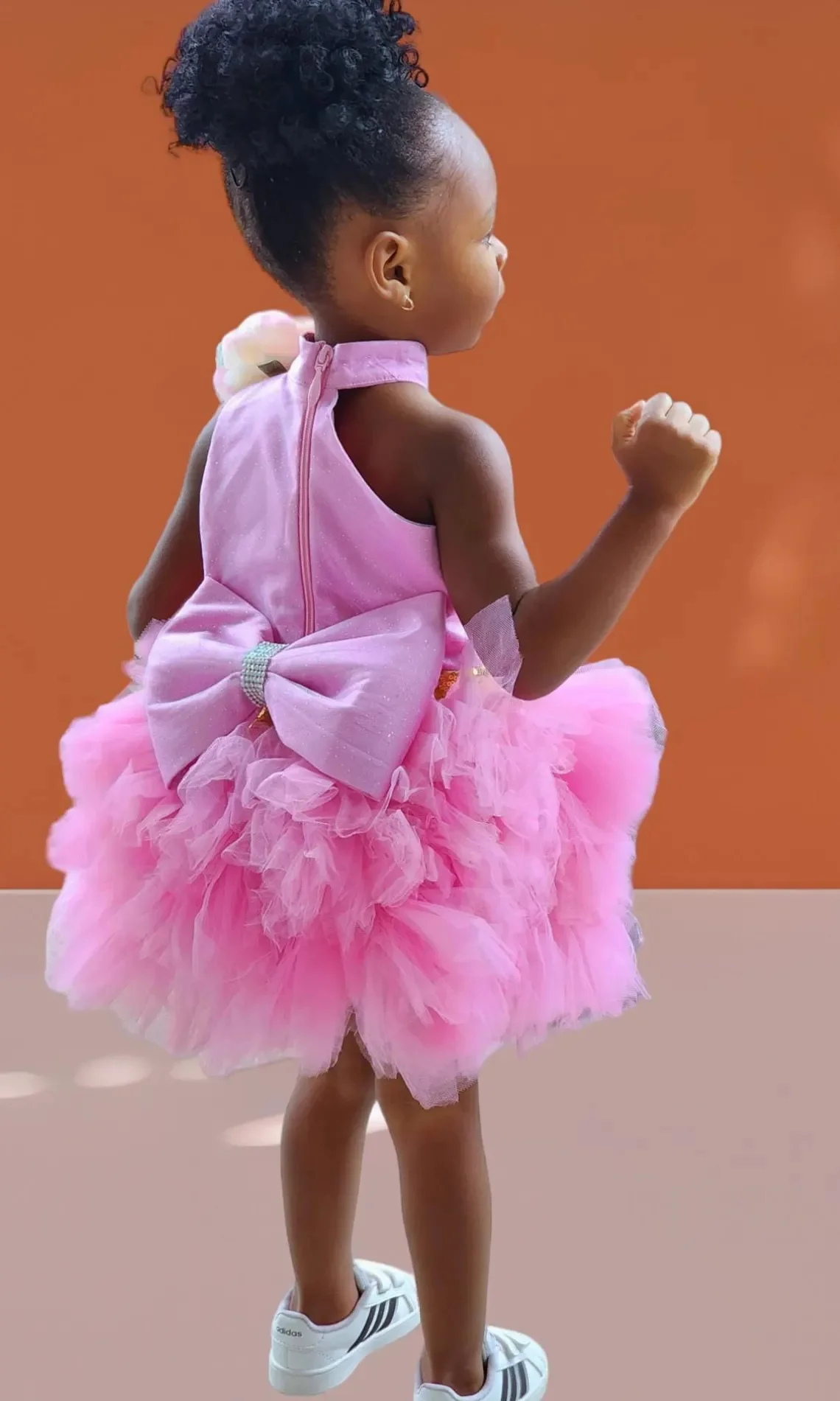 Short Pink Flower Girl Dresses High Neck Customized Tiered Tulle Litter Baby Girls Birthday Gowns Kids Dress For Wedding