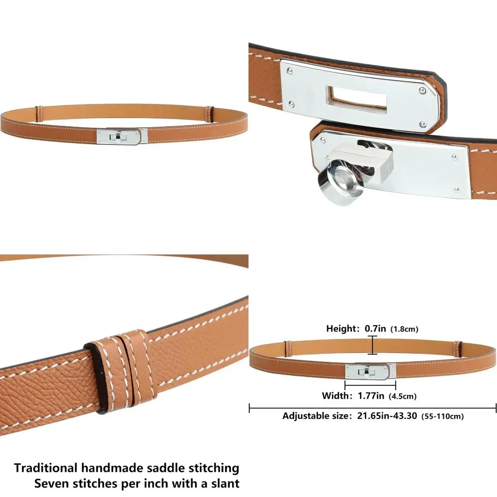 

Adjustable Skinny Genuine Leather Belt for Women - Solid Color, Turn Lock Closure, Versatile for Dresses, Jeans, and Outerwear