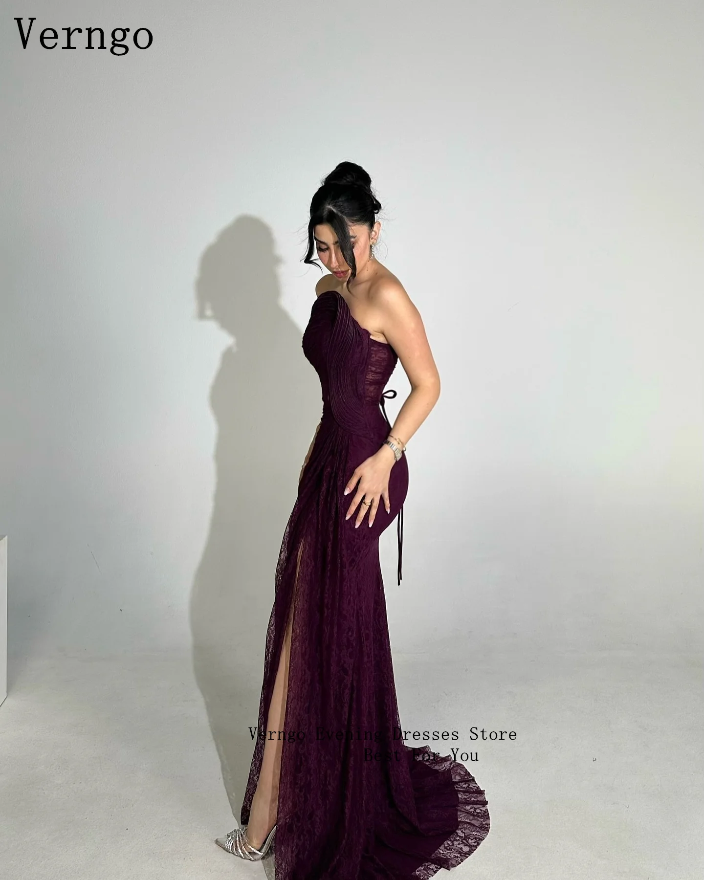 Verngo Lace Party Dresses Strapless Prom Dress  Black Girl Mermaid Slit Formal Dress فساتين عيد نسائيهcustomized image 4