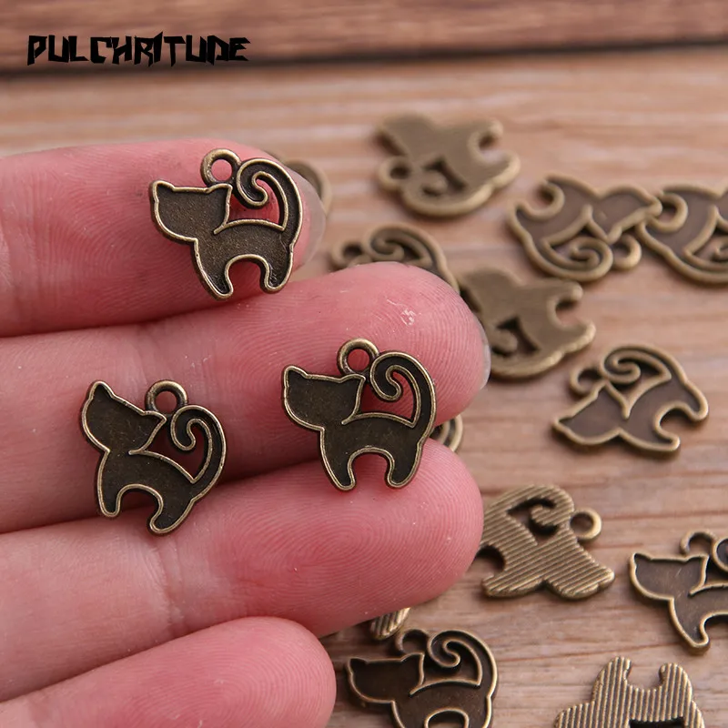 40PCS 13*13mm New Product Two Color Small Cat Charms Animal Pendant Jewelry Metal Alloy Jewelry Marking