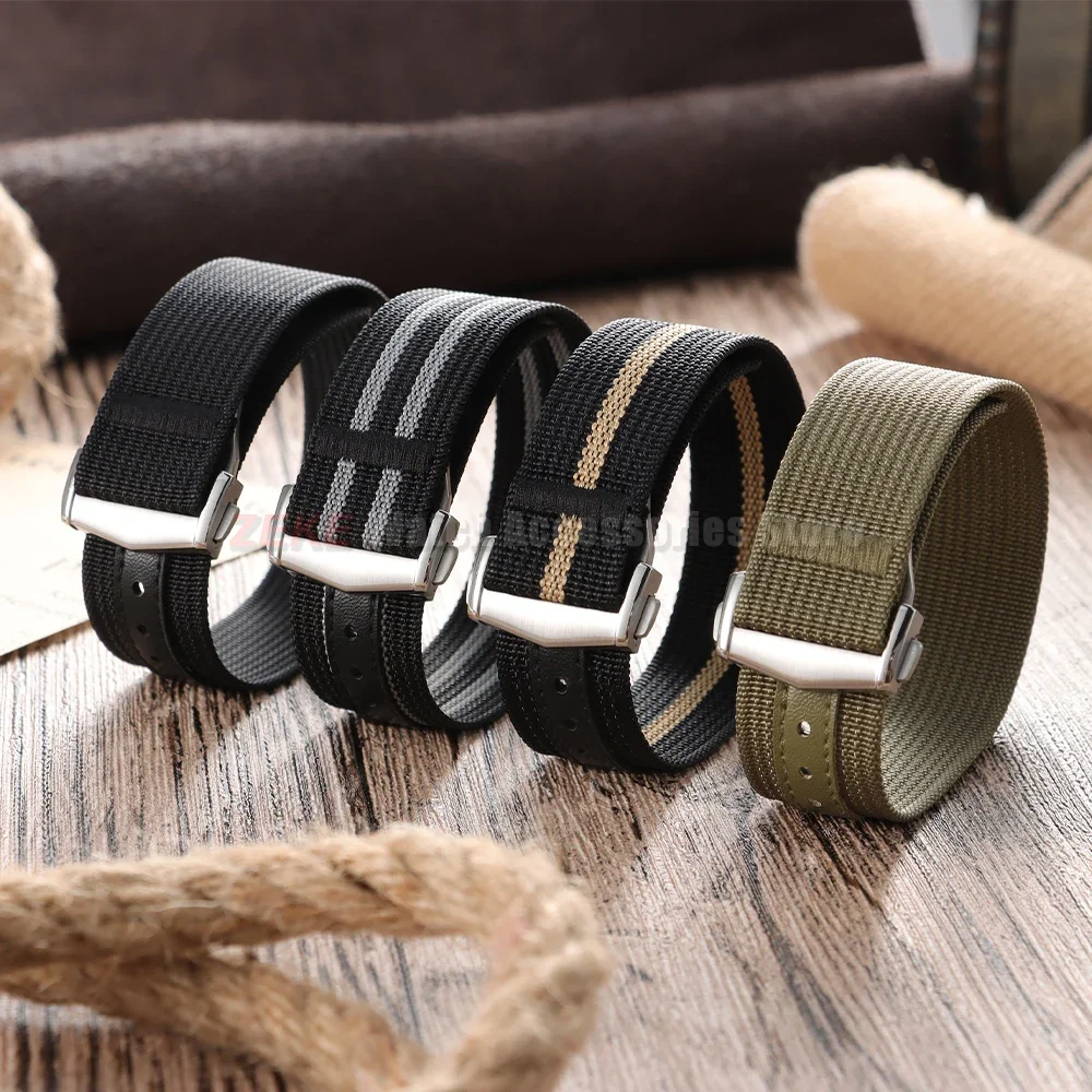 Geripptes Nylon-Uhrenarmband Canvas-Nylon-Armband 20mm 22mm für Omega für Swatch MoonSwatch Herren Sport Wasserdichtes Faltschließe-Armband – Detail 3