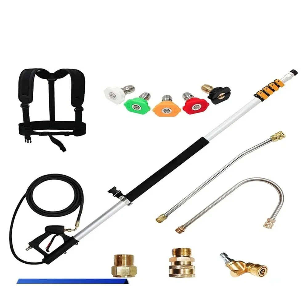 High pressure water gun telescopic rod lengthenedextended cleaning  strap exterior wall cleaning rod with nozzle curved rod