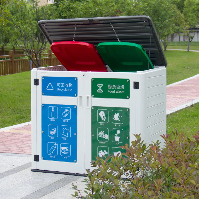 

Outdoor community sanitation commercial sorting garbage bin recycling station household lid plastic size dry and wet