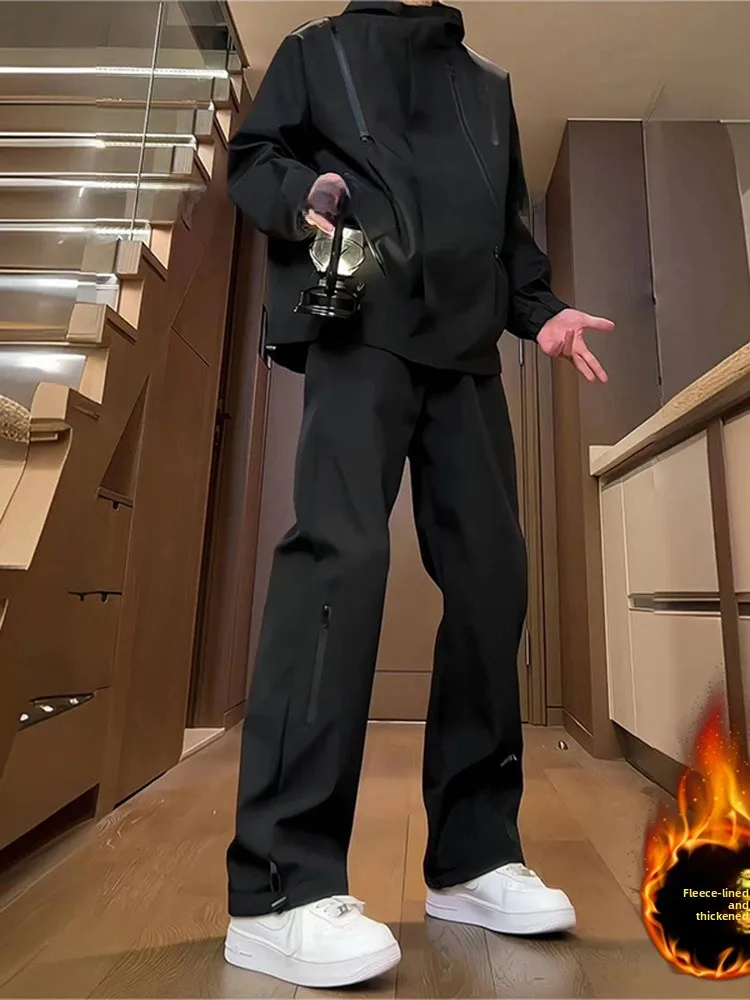 

Водонепроницаемые мужские лыжные брюки с флисовой подкладкой, черные, прямого кроя, повседневные, для весны, под ботинки, снегозащитные штаны