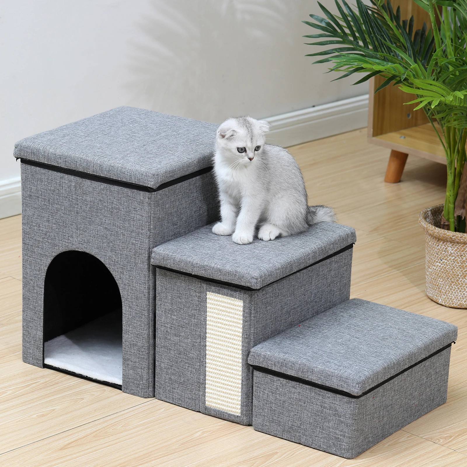 

3 Levels Step Multifunctional Cat Bed Anti Slip Pet Stairway Storage Box Wear Resist Removable Storage Organizer for Cats & Dogs