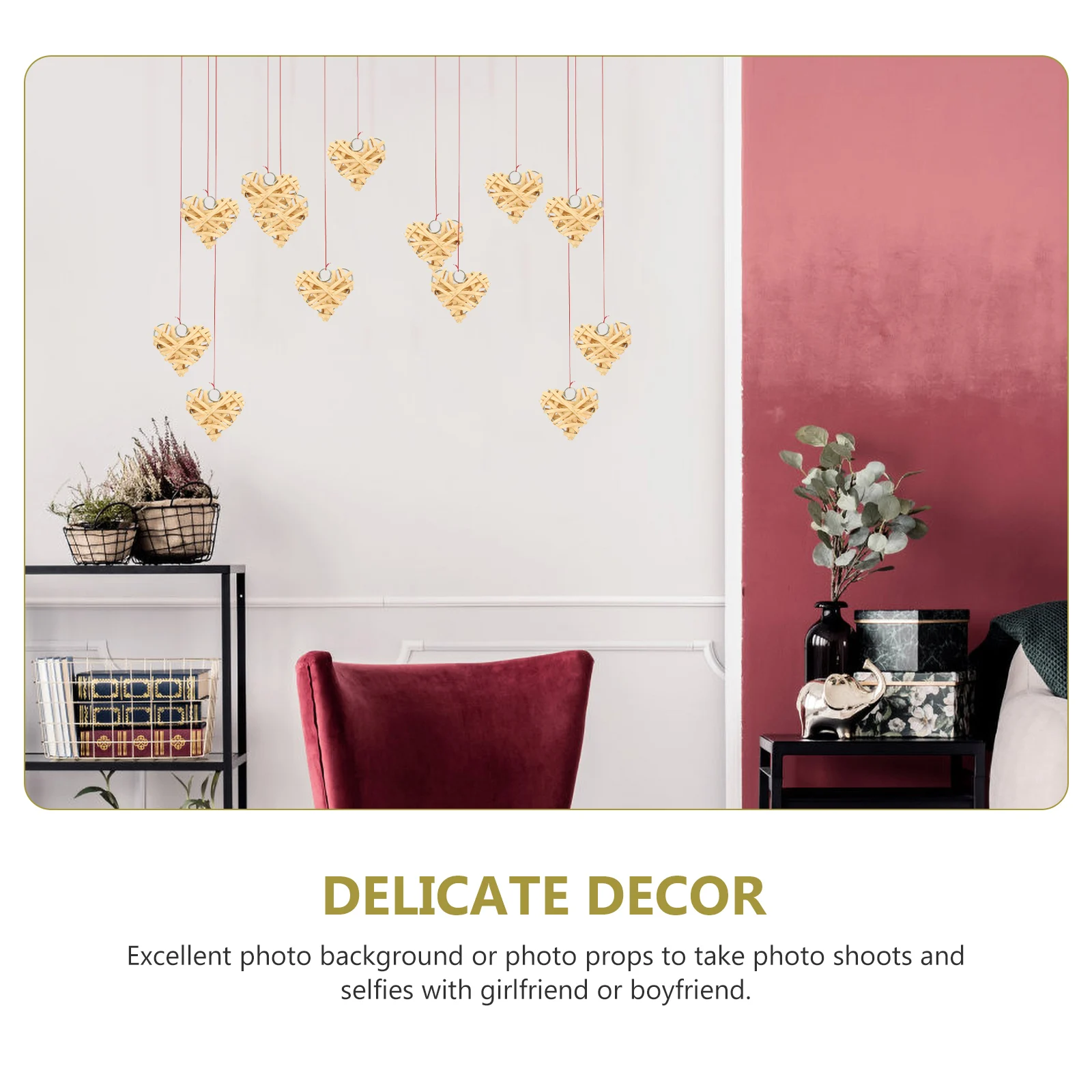 

8pcs Willow Woven Heart Shaped Pendant Decor Rattan Hanging Ornament For Valentine Wedding Party Festival Bar Living Room