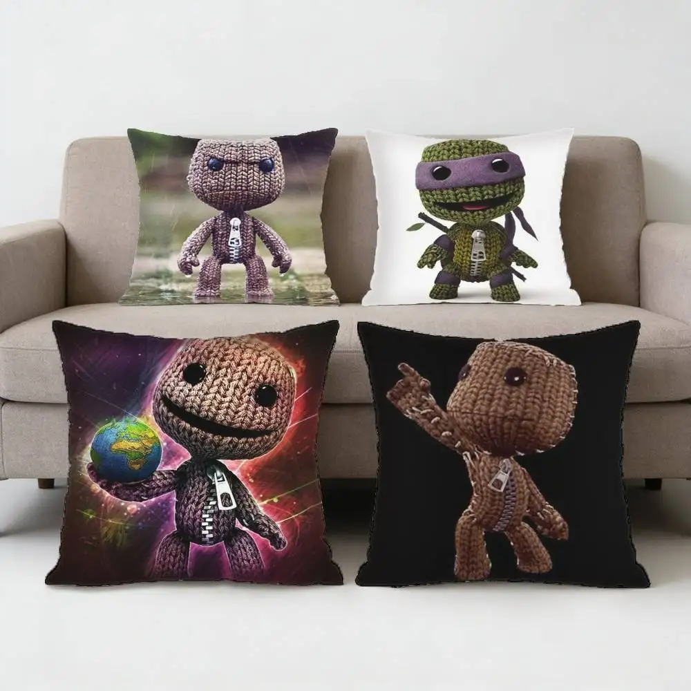 

Funny LBP Sackboy Cartoon Style Pillow Case Anti-dustmite Pillowcase Invisible zipper silky short plush Sofa cushion cover