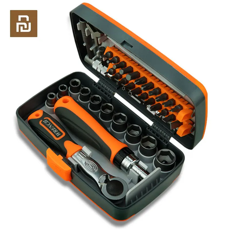 Xiaomi 38 em Labor-saving Catraca Chave de Fenda Multiuso Conjunto Chave de Soquete Chave de Fenda Bit Combinação Ferramenta de Reparo Doméstico