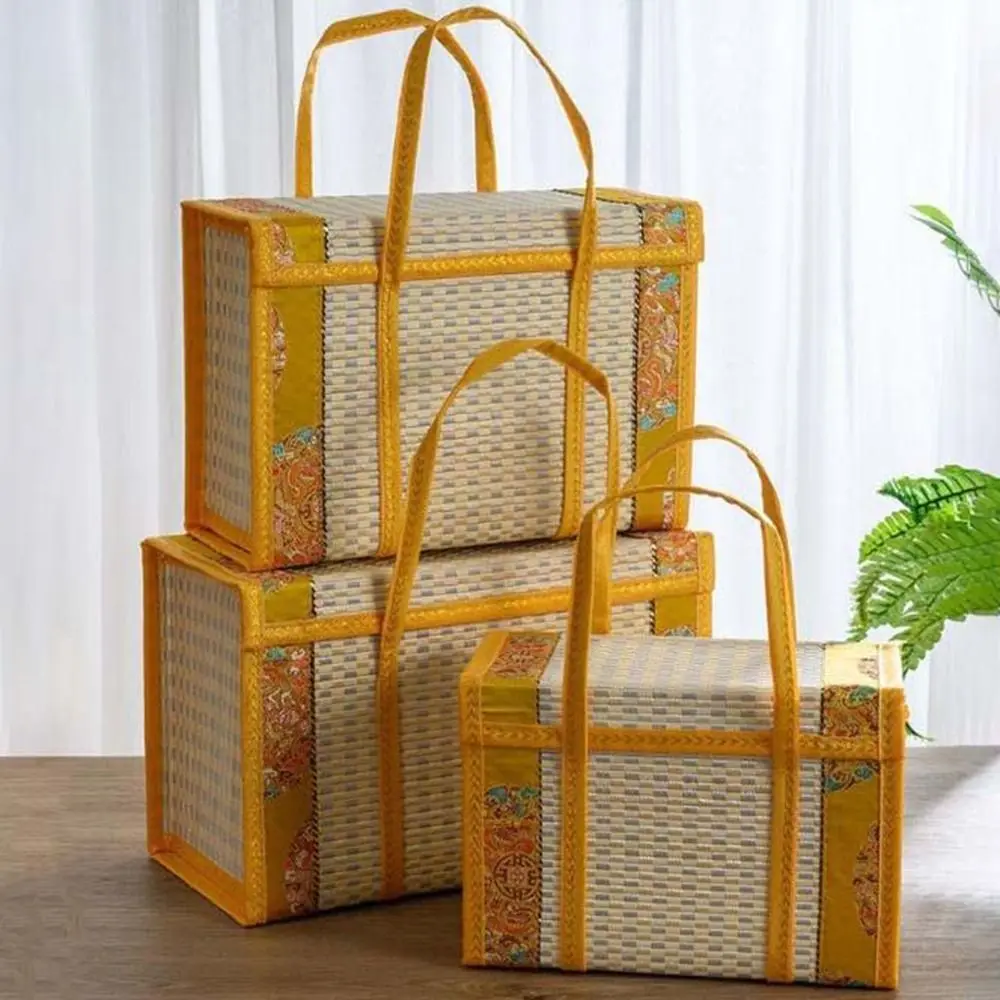 

Pastoral Style Handheld Bamboo Basket Foldable with Lid Picnic Hamper Rectangle Hand-Woven Basket Kitchen Vegetables Holder