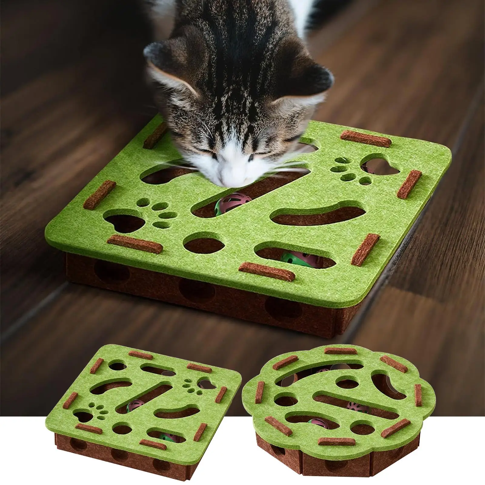 

Cat Puzzle Feeder Interactive Treat Dispenser Cat Sensory Foraging Bell Feeder for Boredom Release Training Crate Outdoor