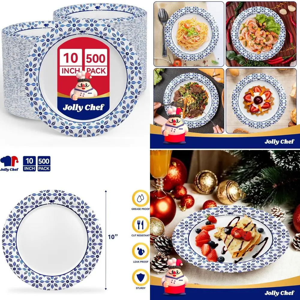 

10 Inch Heavy-Duty Paper Plates, 500 Pack, Leak & Cut Resistant, Ideal for Thanksgiving and Everyday Use