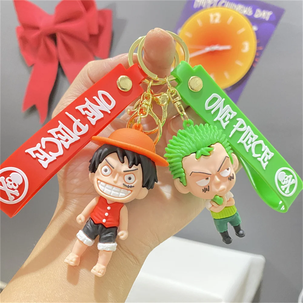 Miniso One Piece Keychain Luffy Sauron Nami Chopper Silicone Bag Keyring Pendant Toys Birthday Gifts