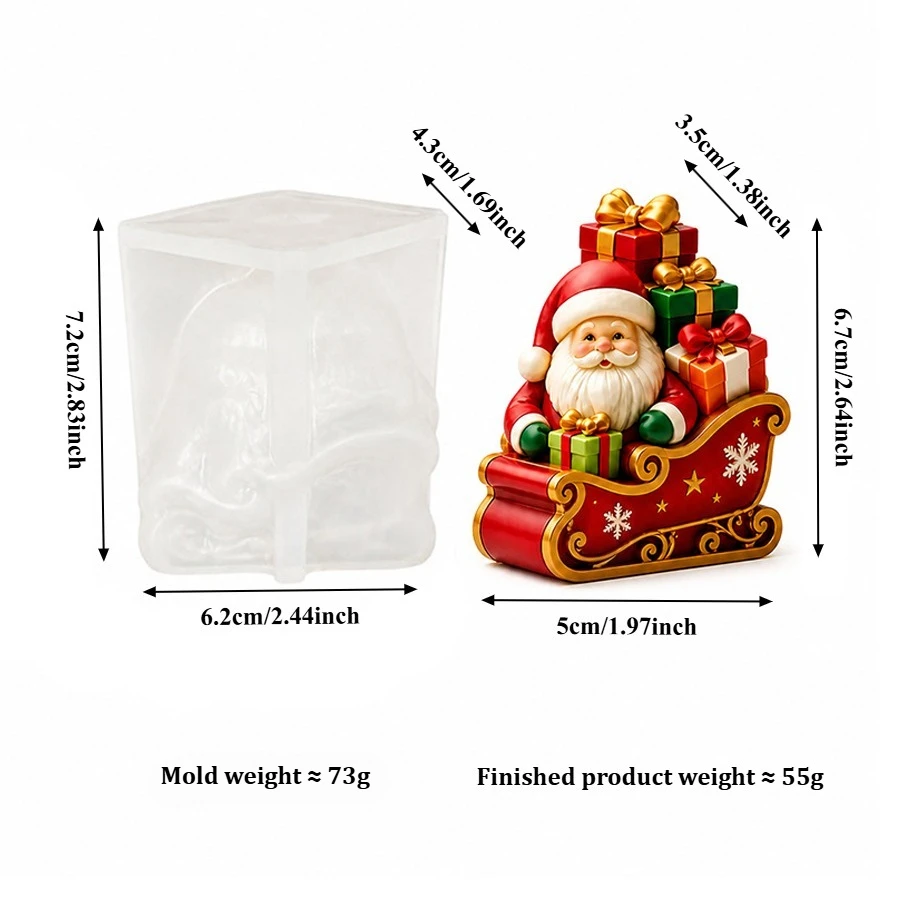 Sled Santa Claus and Gift Box Silicone Candle Mould, DIY Handmade Aromatherapy Candle Gypsum Crafts Cement Mold, Christmas Gifts