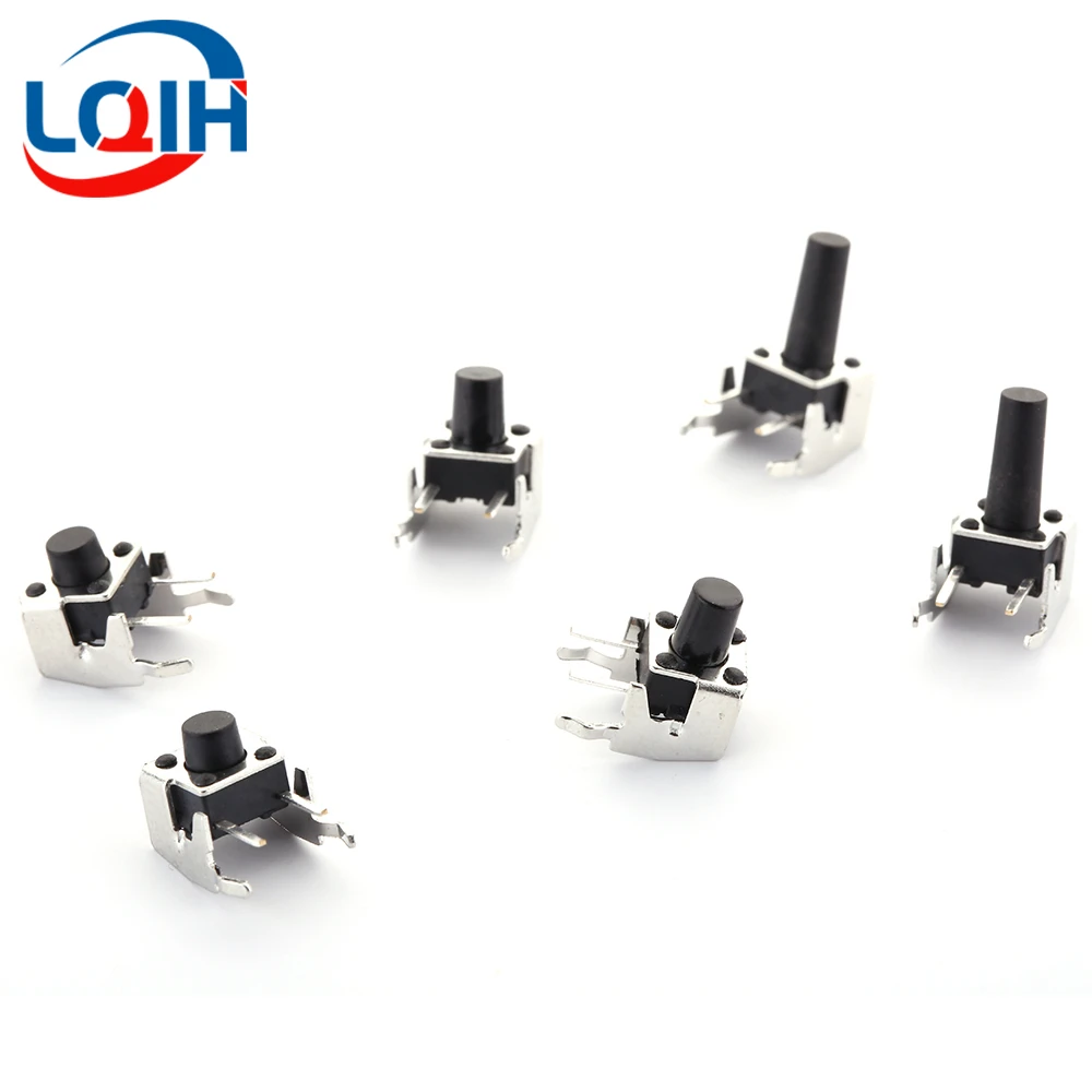 

20Pcs 6x6 PCB Momentary Tactile Tact Push Button 4-Pin Self-reset Switch Right Angle With stent 6*6*4.3/5/6/7/8/9/10/11/12/13mm