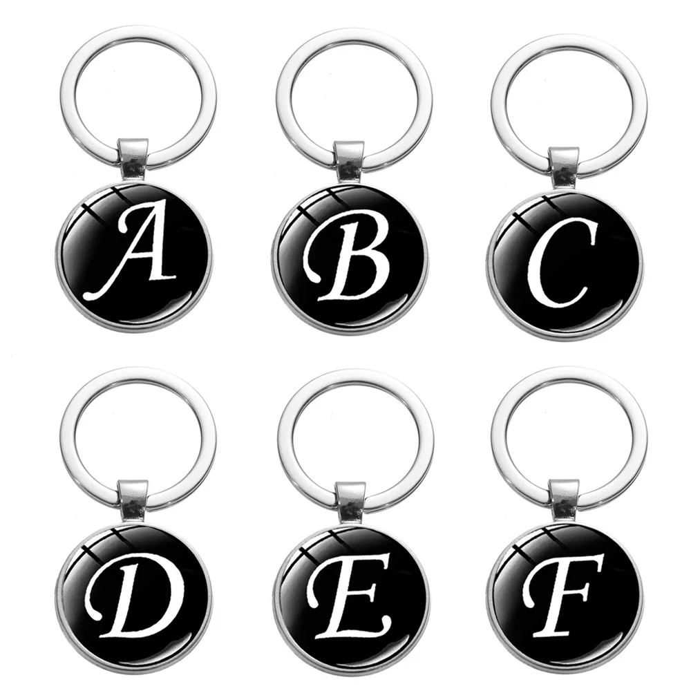 Cute Initial Letter Keychain Couples Retro Stainless Steel A To Z Alphabet Gem Pendant With Key Ring For Women Girls Wallet