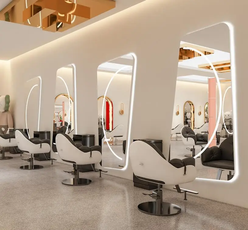 Barber shop mirror stage hairdressing shop mirror salon hair cutting special LED Wall with light