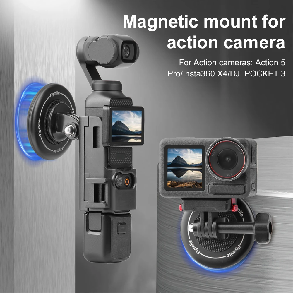 For DJI Action 5 Pro/Insta360 X4/DJI Pocket 3Metal Vlog Photographic Stand with 360° Ballhead Magnetic Suction Base Bracket