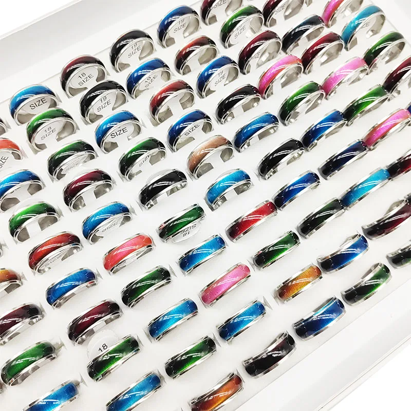 50pcs/Lot Wholesale Mix Color Opal Stainless Steel Finger Rings for Woman Men Large Size wide Joint Ring Party Jewelry Wedding