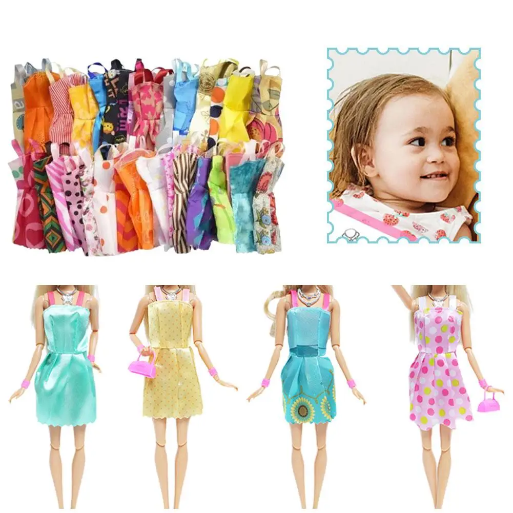 Random 10 Sets Mini Dress Colorful Summer Sleeveless Doll House Accessories Clothes For DIY Doll Lovely Girl Toy