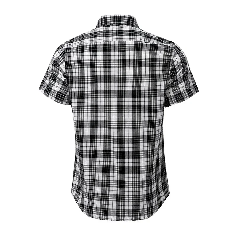 New Men Casual Plaid Flannel Shirt Short Sleeved Chest With Pocket Design Fashion Printed-Button (USA SIZE S M L XL 2XL)